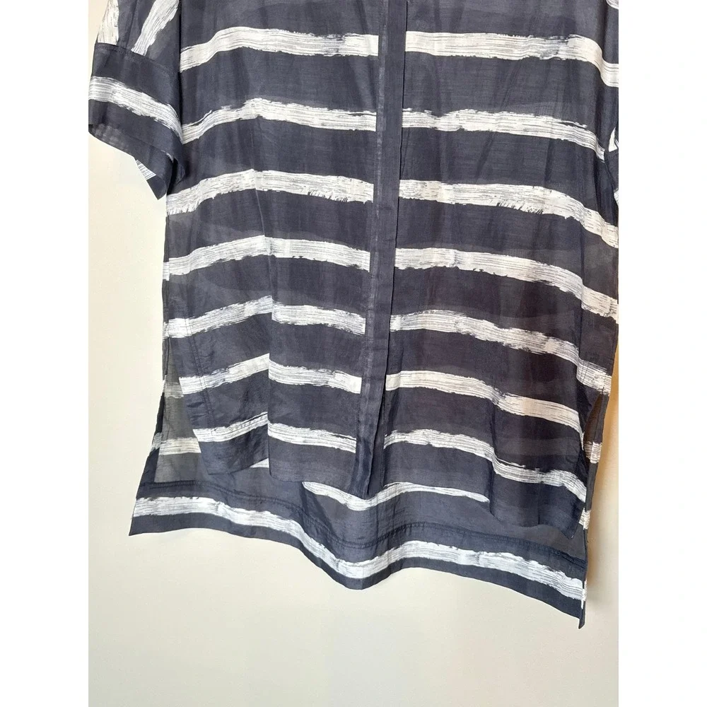 Lafayette 148 New York • Silk‎ Blend Striped Short Sleeve Button Up Shirt Top M - Picture 5 of 8